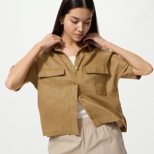 Uniqlo Premium Linen Skipper Boxy Short Sleeve Button Down Shirt Medium